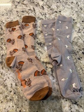 Men's Novelty Turkey & Duck Crew Socks - Gray/Brown